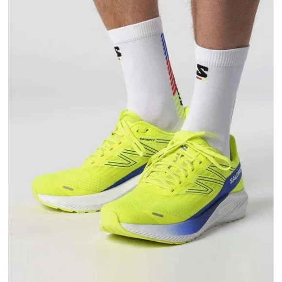 Salomon Mens Phosphor Yellow & Blue Aero Blaze Running Shoes Sneakers Size 9.5 - Picture 2 of 16